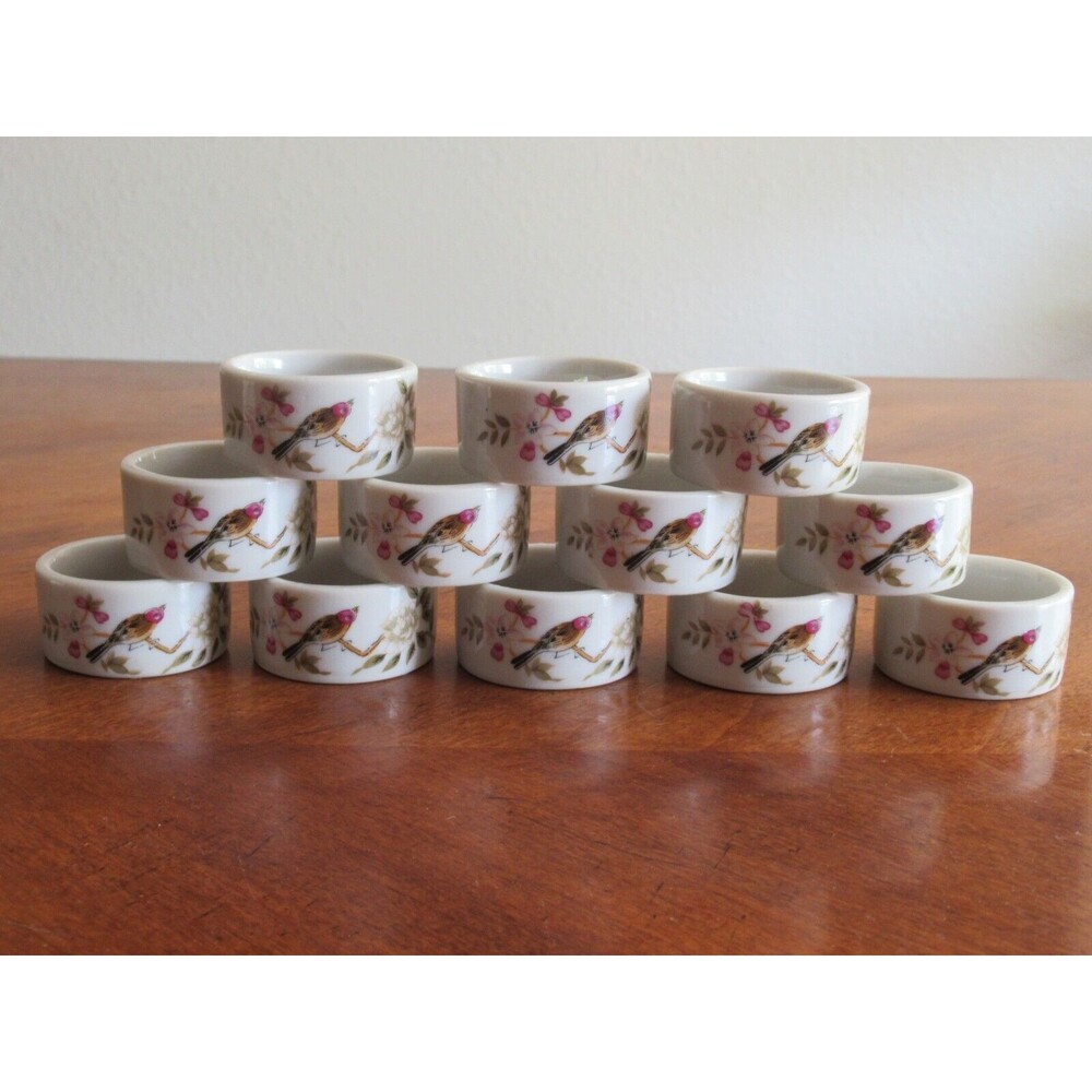 12x Shafford Chinese Garden Napkin Rings Fine China Bird Flower Butterfly Japan - Picture 4 of 11